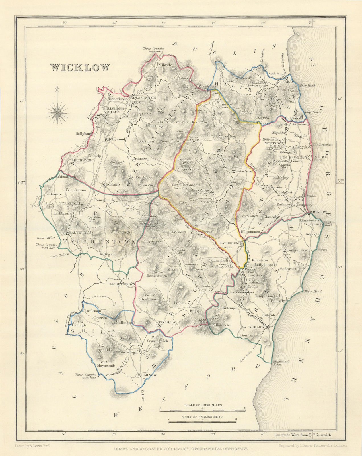 COUNTY WICKLOW antique map for LEWIS by DOWER. Ireland 1850 old