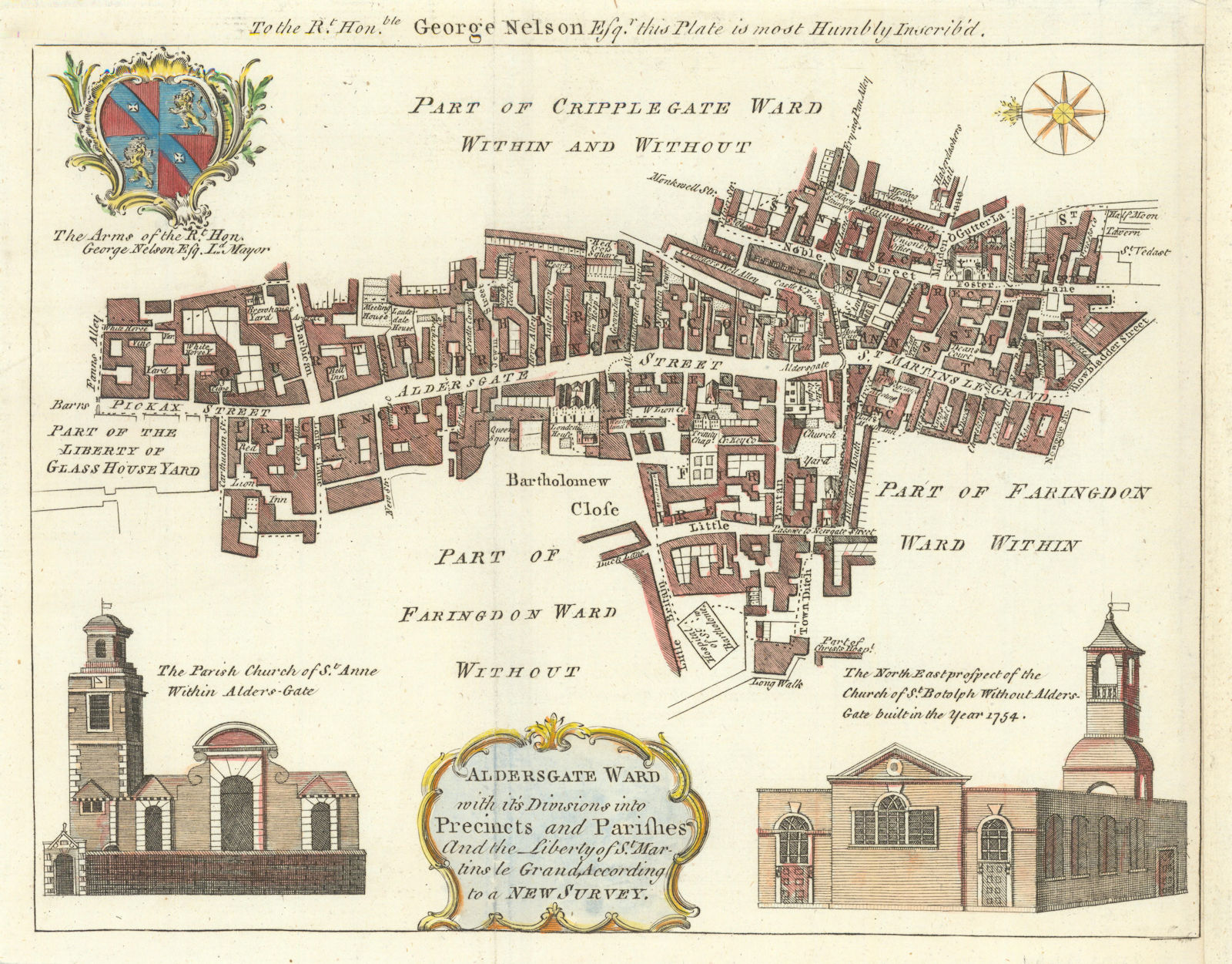 Aldersgate Ward. City of London. Barbican St Martin's-le-Grand. BOWEN c1772 map