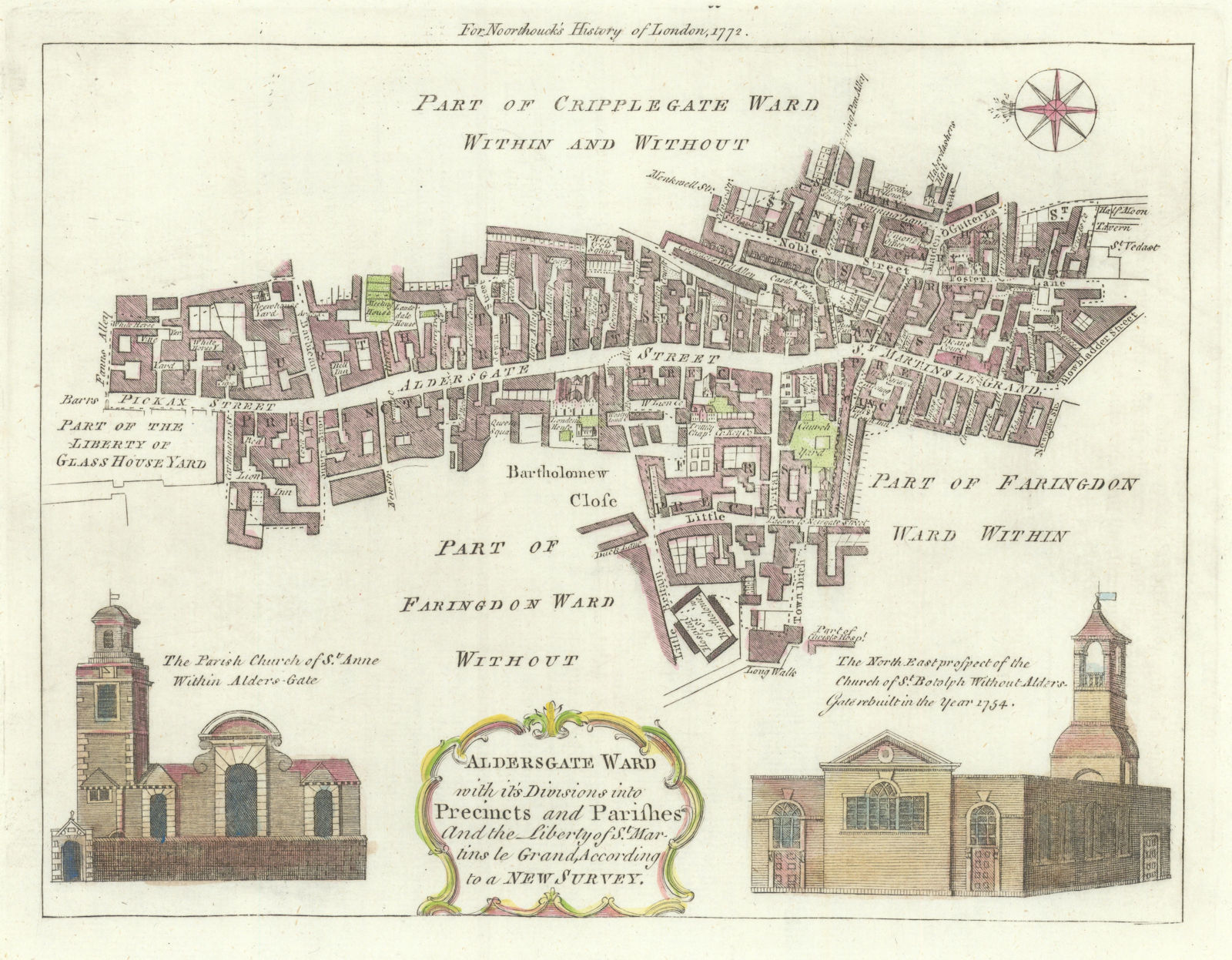 Associate Product Aldersgate Ward. City of London. Barbican St Martin's-le-Grand. BOWEN 1772 map