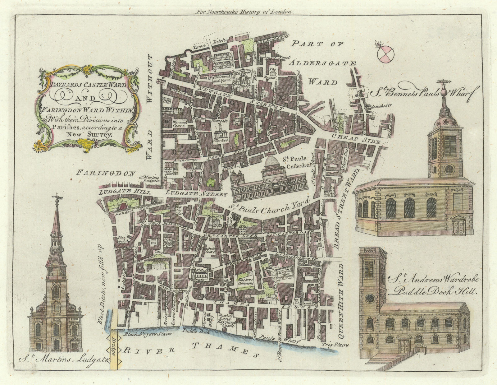 Associate Product Baynards Castle & Faringdon Wards. City of London. St Paul's. BOWEN 1772 map