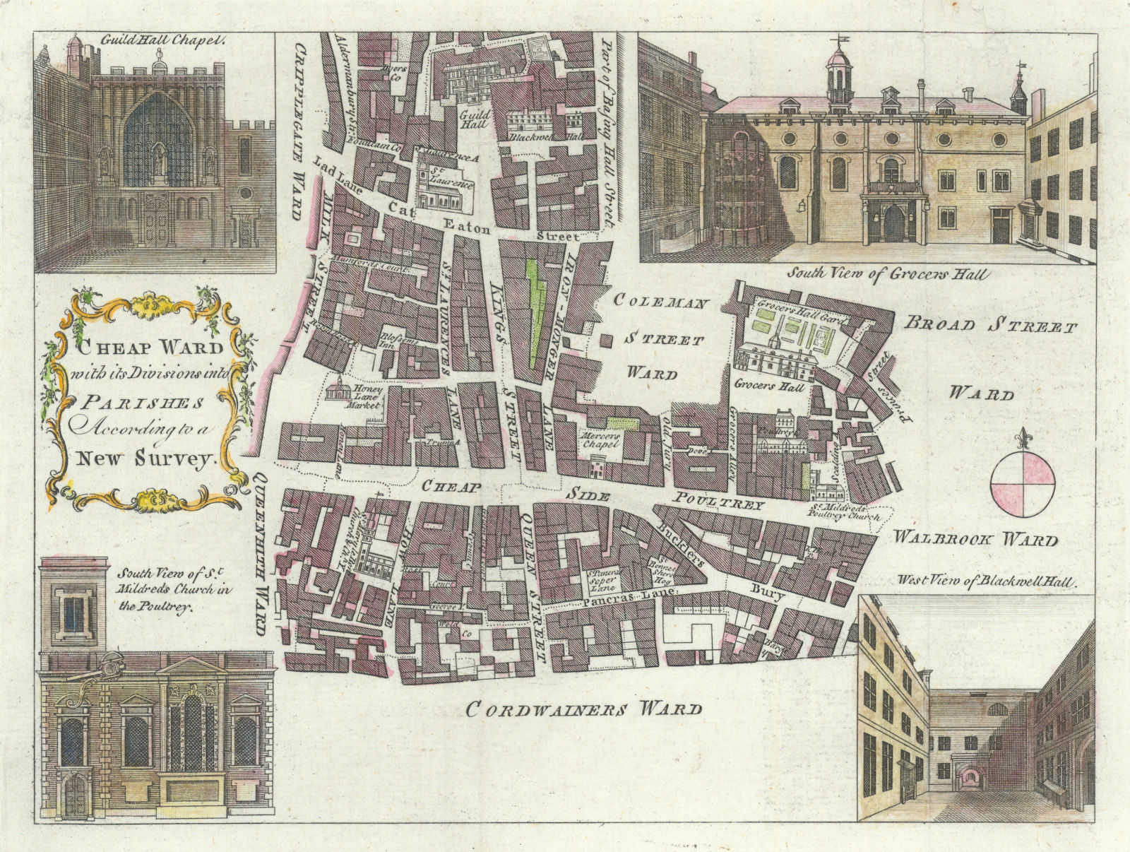 Cheap Ward. City of London. Cheapside Poultry Gresham St. BOWEN c1772 old map