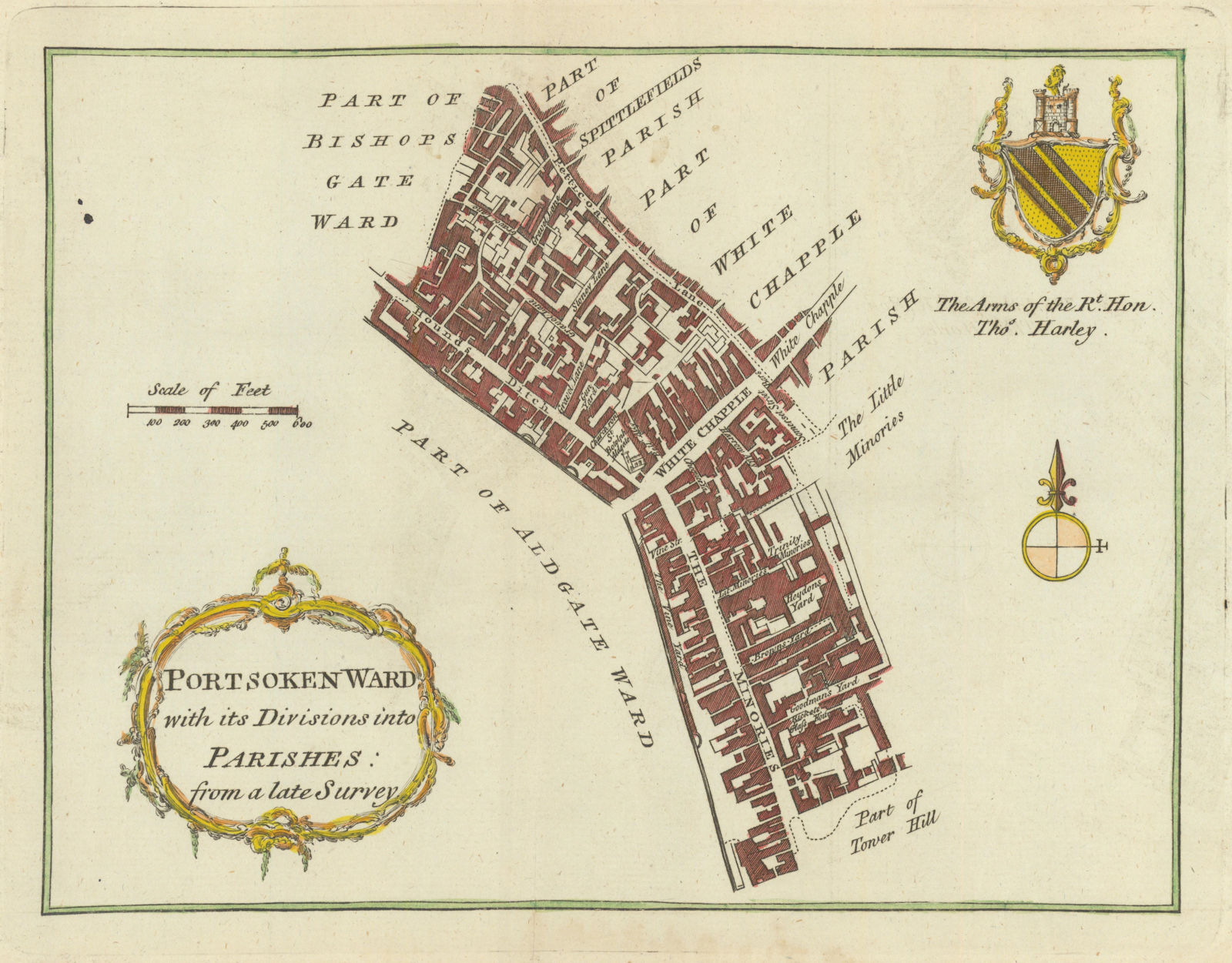 Portsoken Ward. City of London Whitechapel Aldgate Minories. BOWEN c1772 map