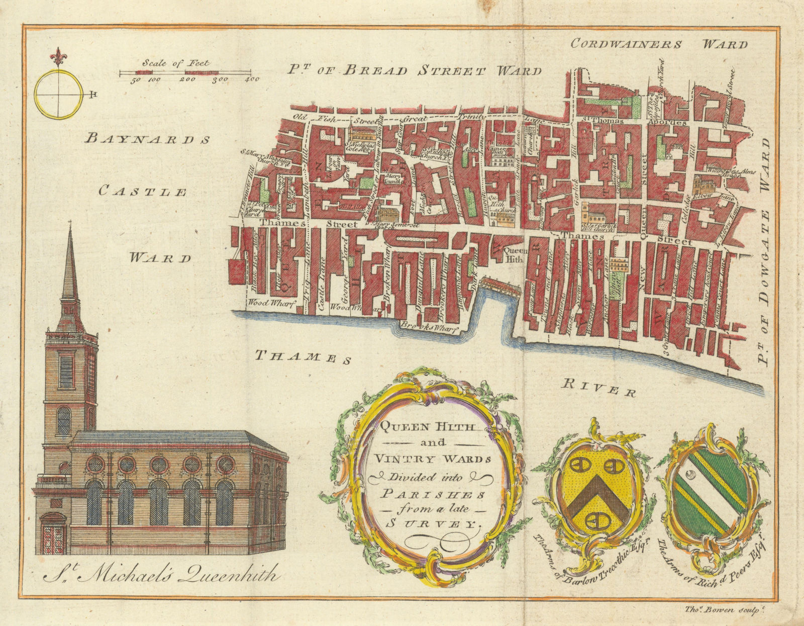 Associate Product Queen Hith & Vintry Wards. City of London. Thames Street. BOWEN c1772 old map