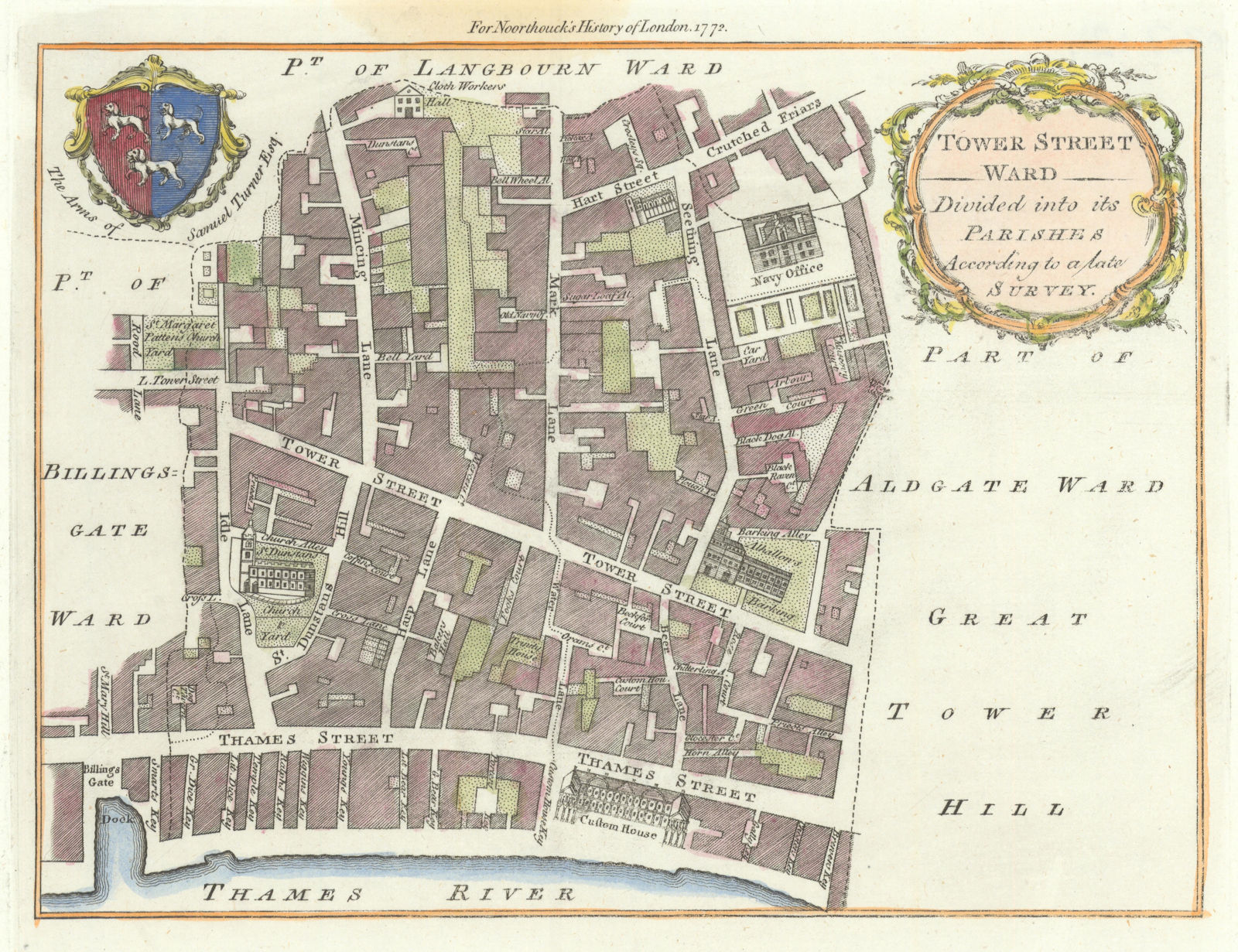 Associate Product Tower Street Ward. City of London. Thames St. Mark Mincing Lanes. BOWEN 1772 map