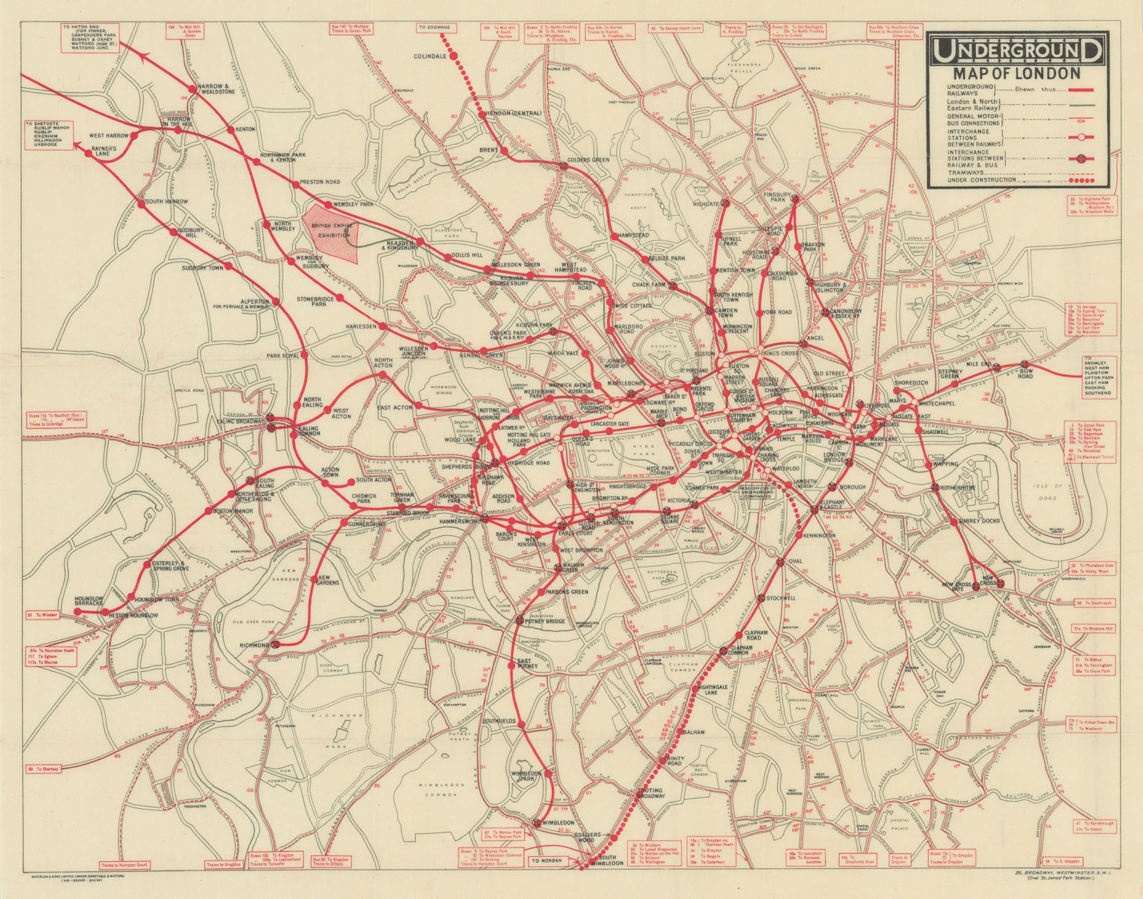 Underground Map of London. Tube network. Print code 419-25000-3/4/24. April 1924