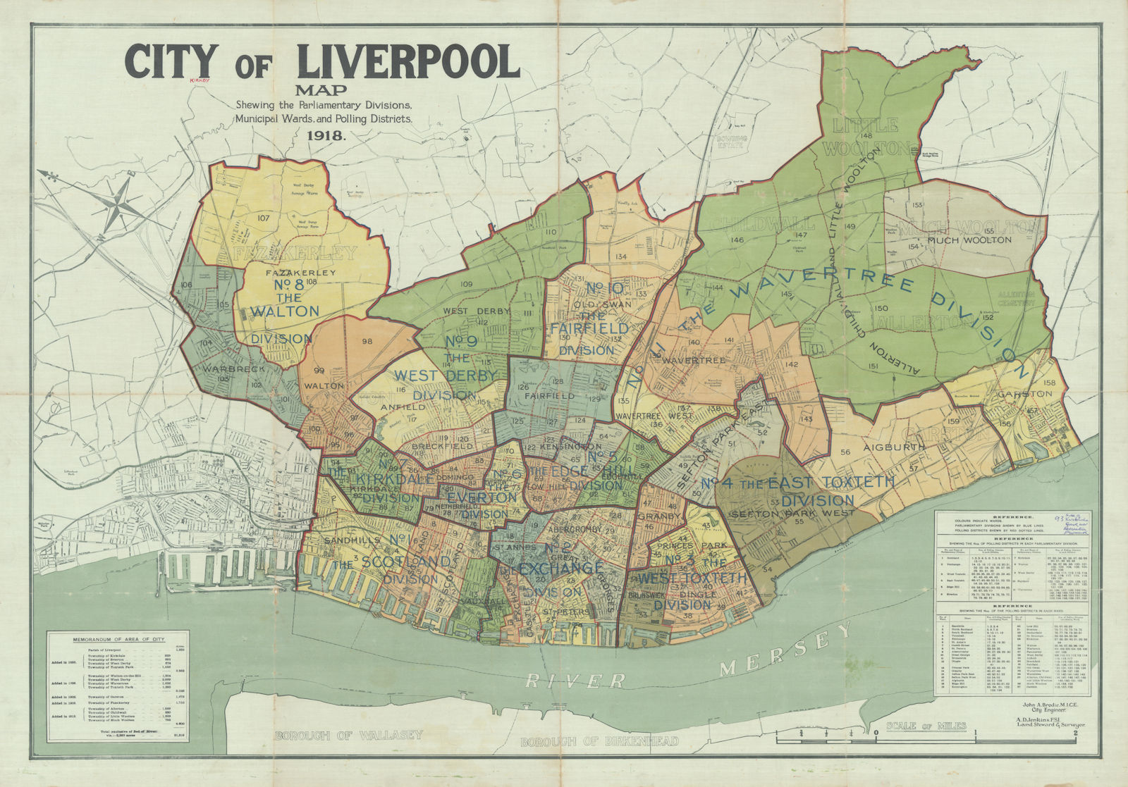City of Liverpool. 80x114cm cloth map by John Brodie, City Engineer 1918