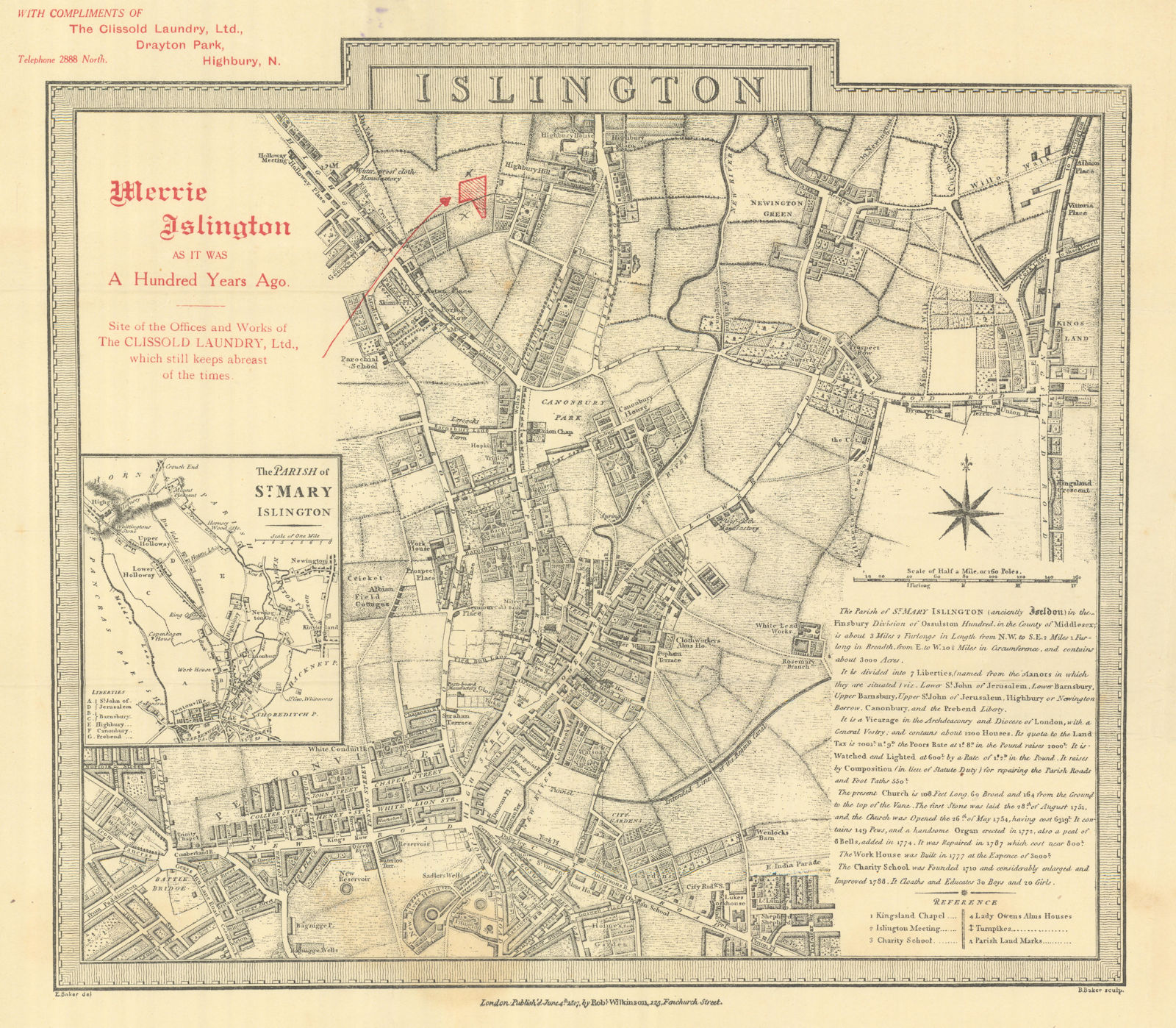 Merrie Islington as it was A Hundred Years Ago. BENJAMIN BAKER 1817 (1917) map