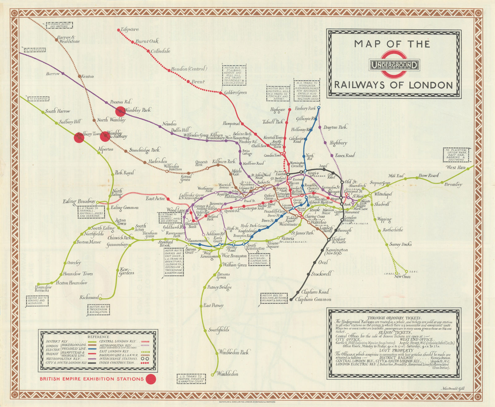 Associate Product Map of the Underground Railways of London by Macdonald Gill. January 1923