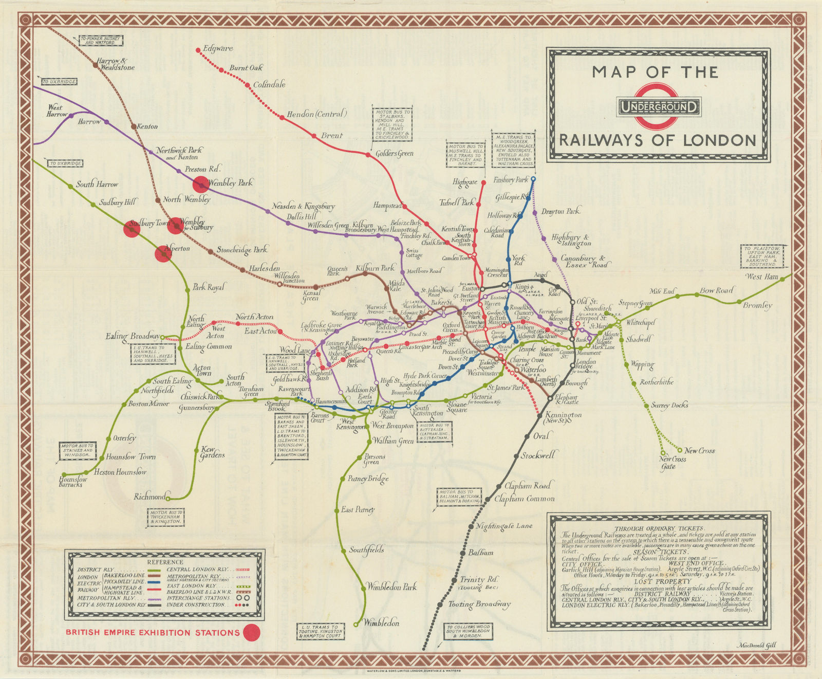 Map of the Underground Railways of London by Macdonald Gill. November 1923