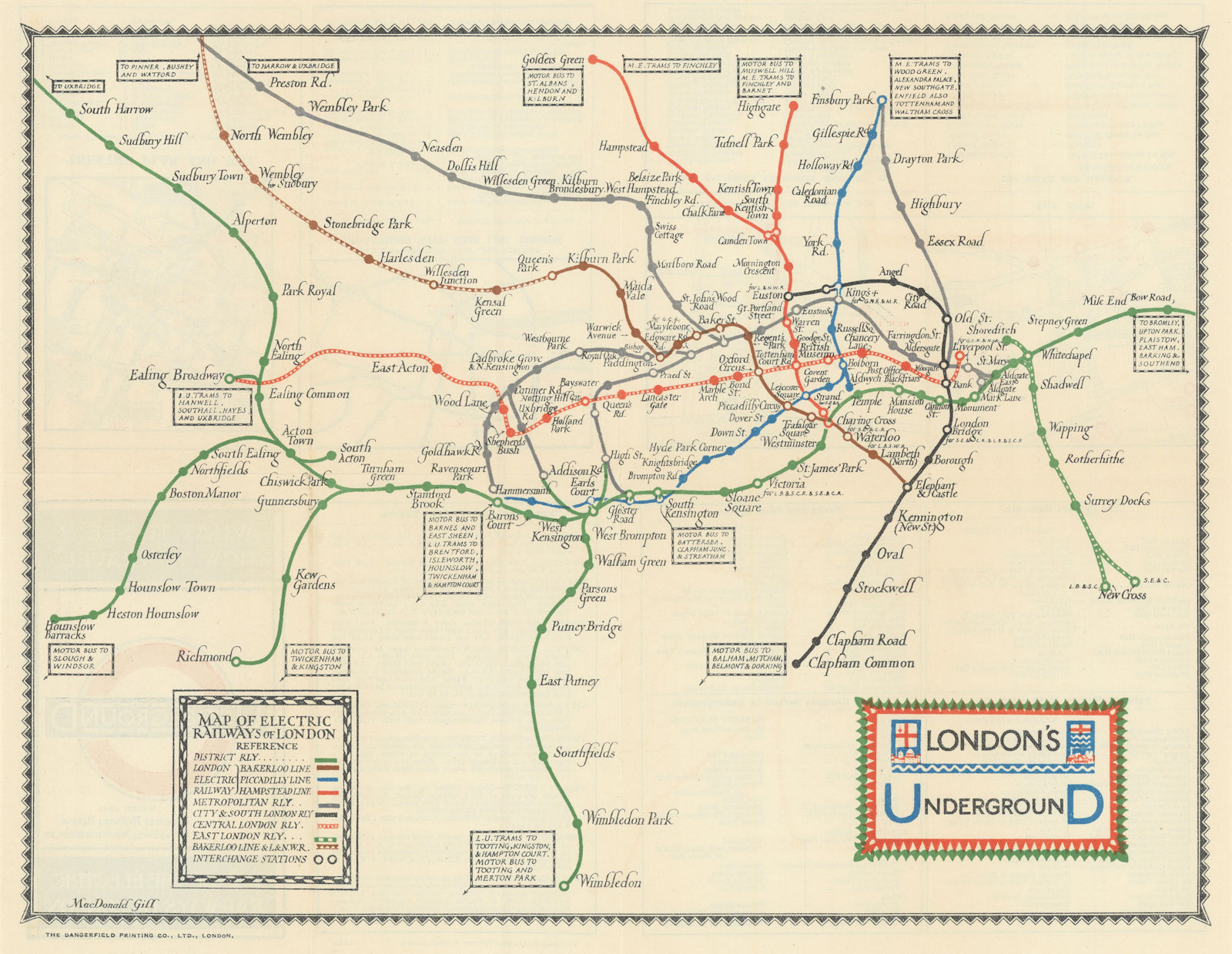 Associate Product London's Underground. What to See/How to Travel. Macdonald Gill. March 1922 map