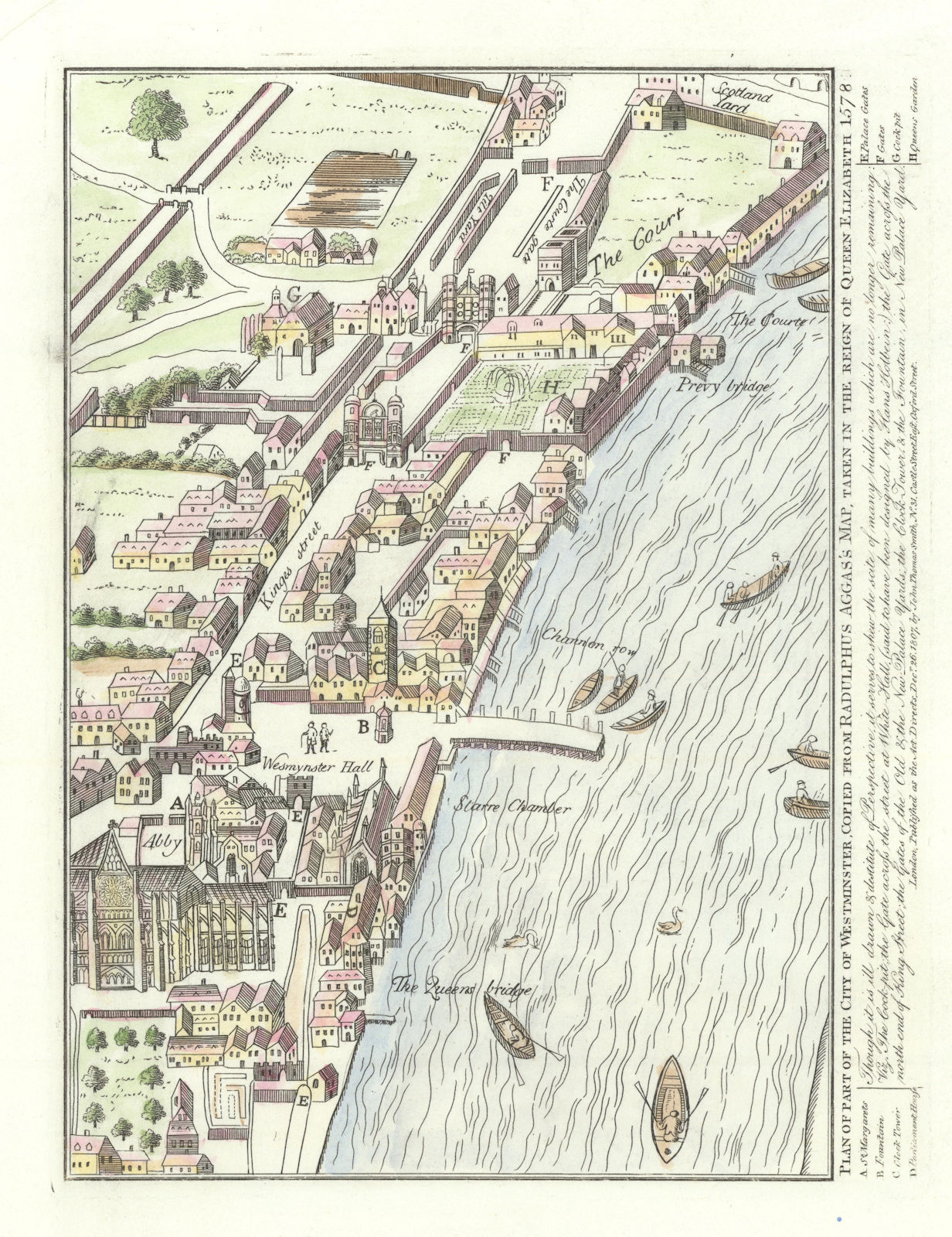 Associate Product Westminster from Agas' map… in the Reign of Queen Elizabeth 1578. JT SMITH 1807