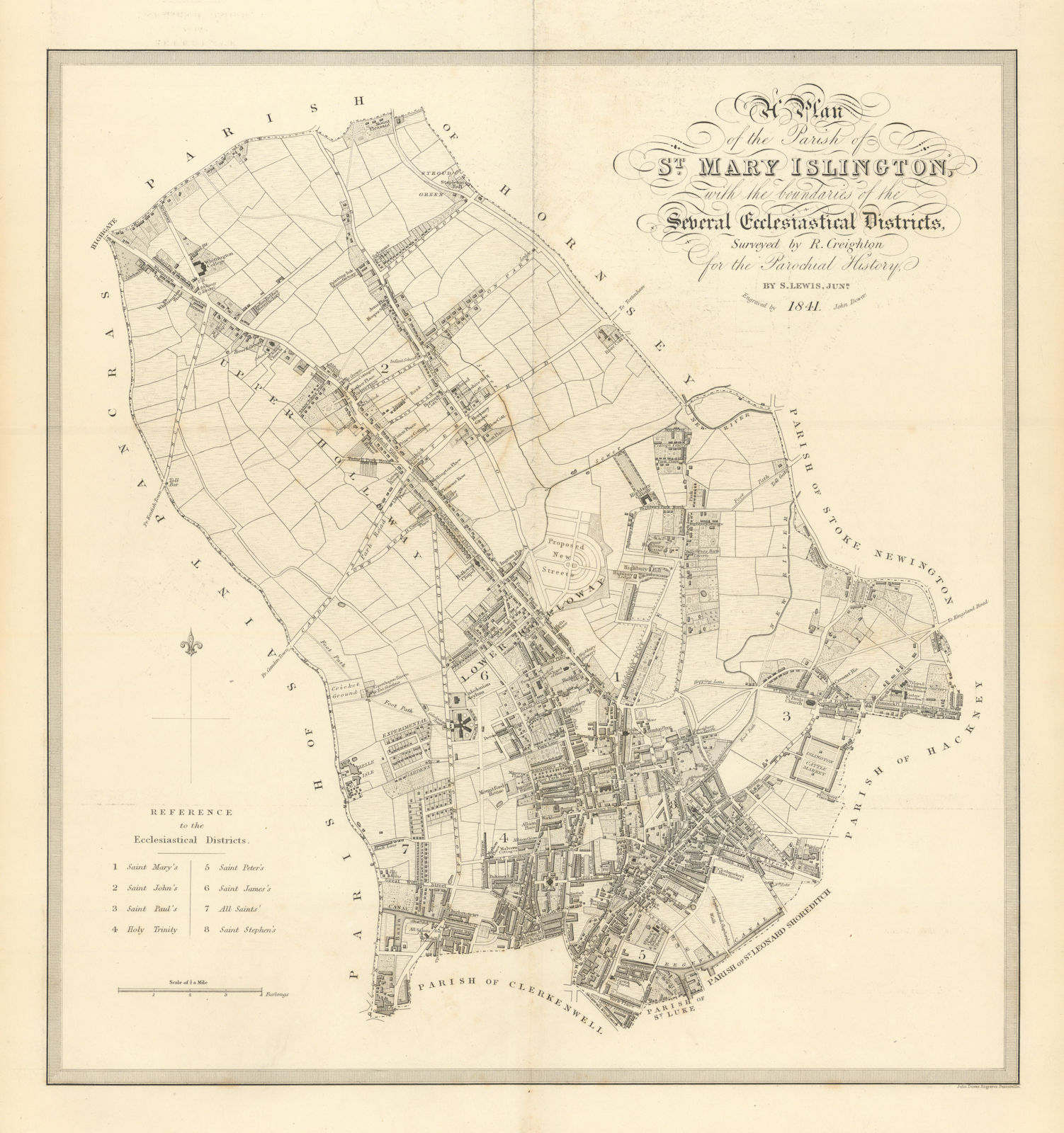 Associate Product A Plan of the Parish of St. Mary Islington by Creighton & Dower 1841 old map
