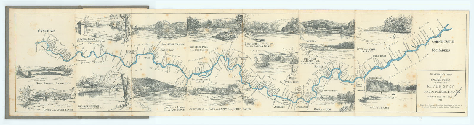 Fisherman's Map of Salmon Pools on part of the River Spey by Maude Parker 1933