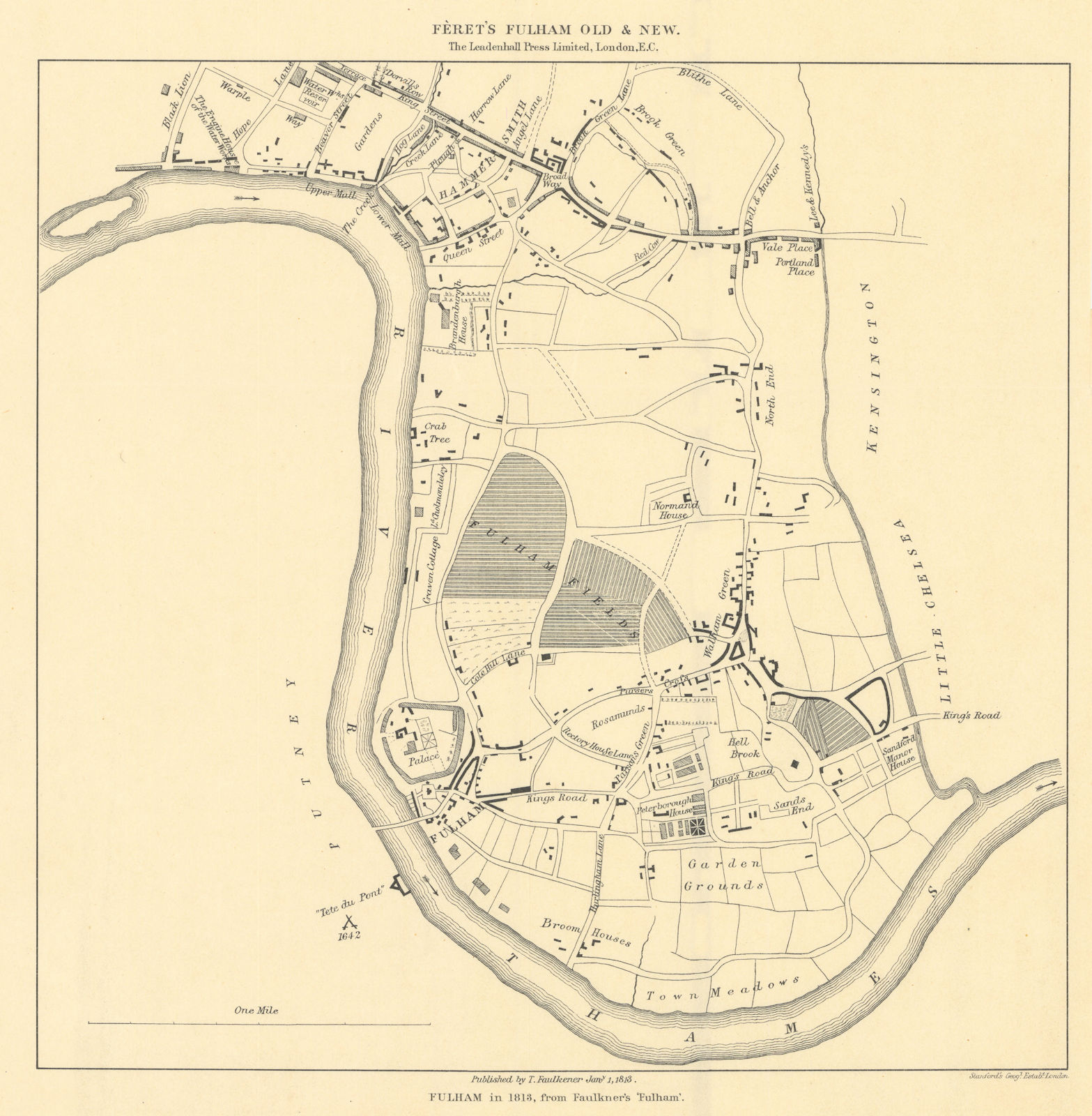 Fulham in 1813, after Thomas Faulkner. Published by Edward Stanford. 1900 map
