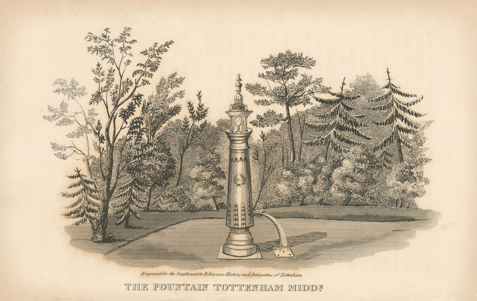 The Fountain, Tottenham, London 1840 old antique vintage print picture