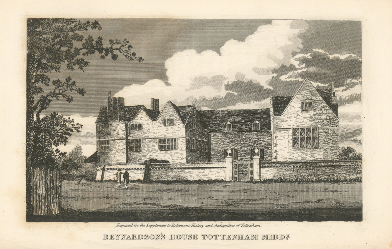 Reynardson's House, Tottenham Green, London 1840 old antique print picture
