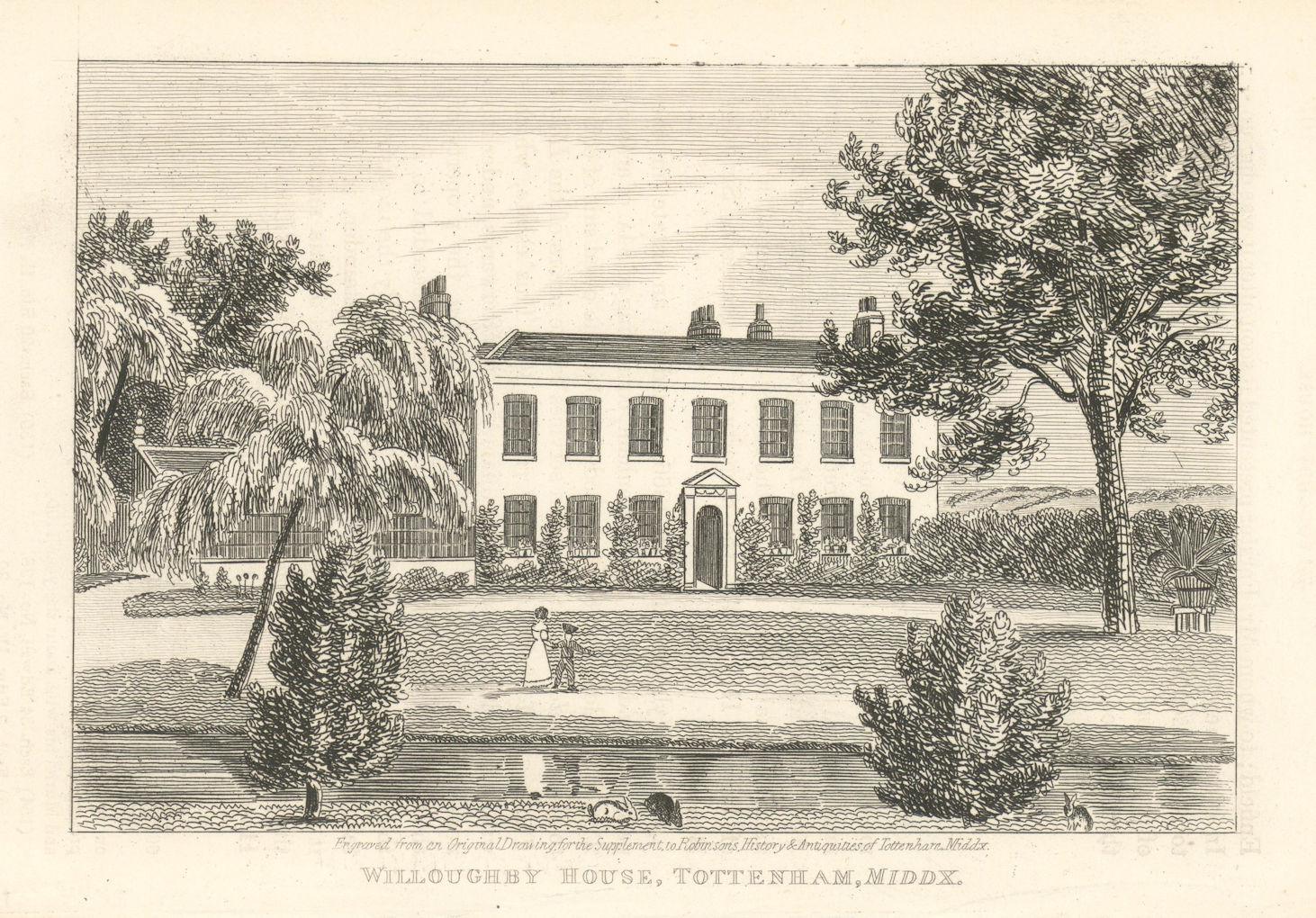 Willoughby House (Willoughbies), Northumberland Park, Tottenham 1840 old print