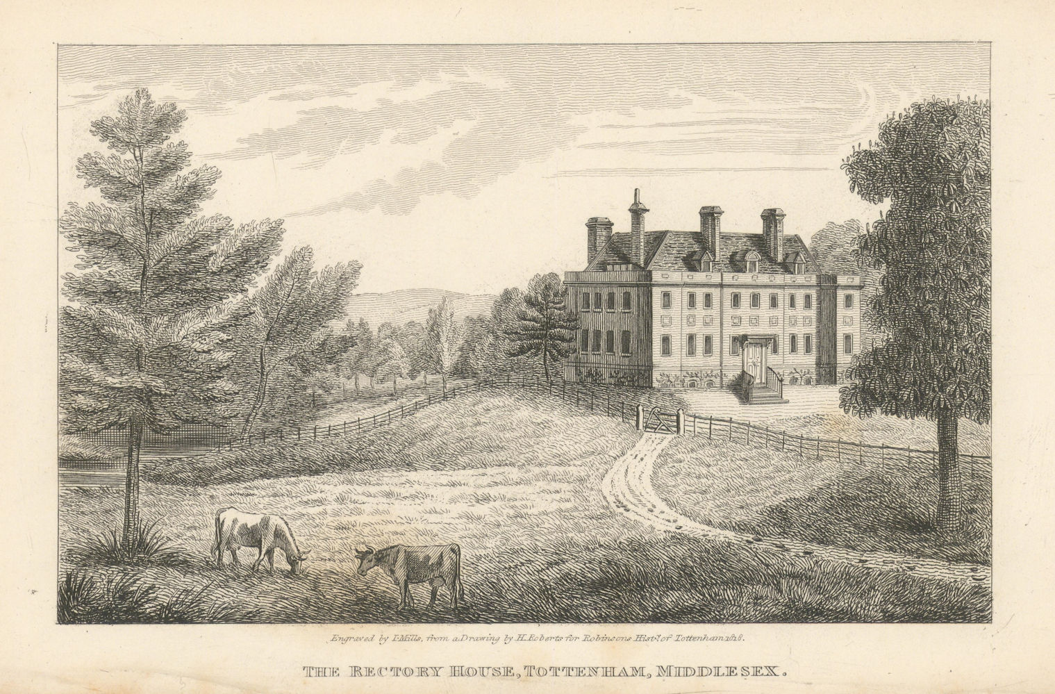 The Rectory House, Tottenham. Pembroke Rectorial Manor House 1840 old print