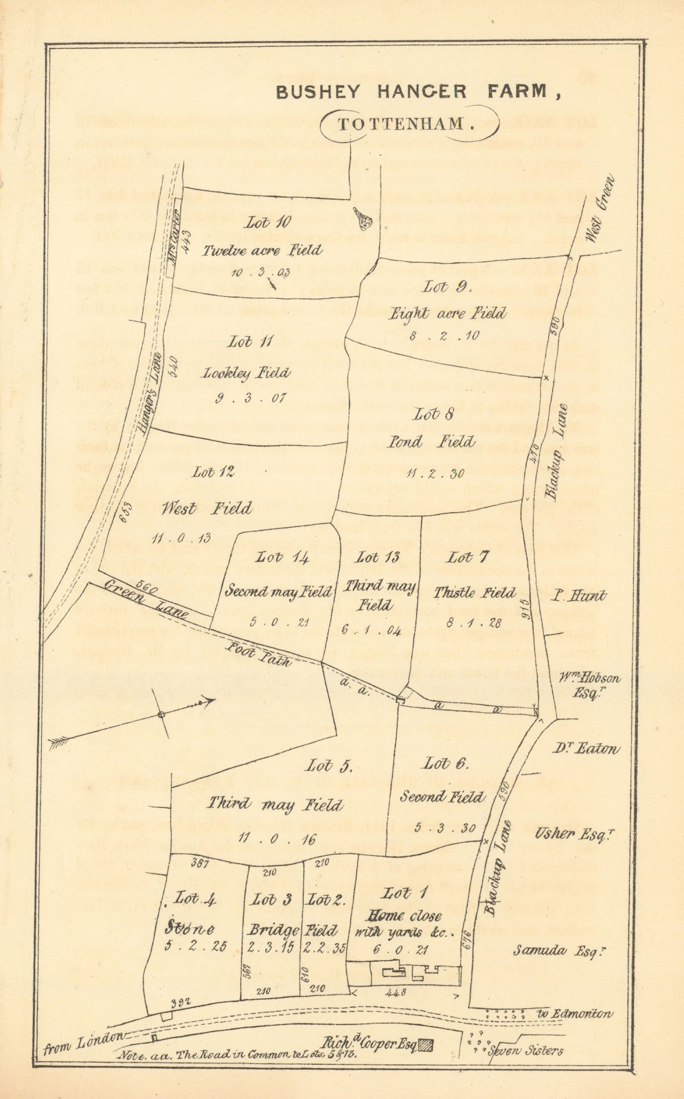 Bushey Hanger Farm, Seven Sisters, Tottenham. West Green/St Ann's Roads 1840 map