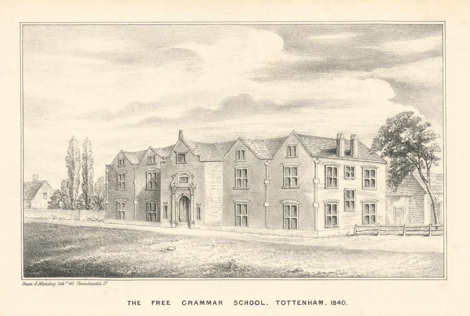 Tottenham Grammar School, whose pupils founded Tottenham Hotspur FC 1840 print