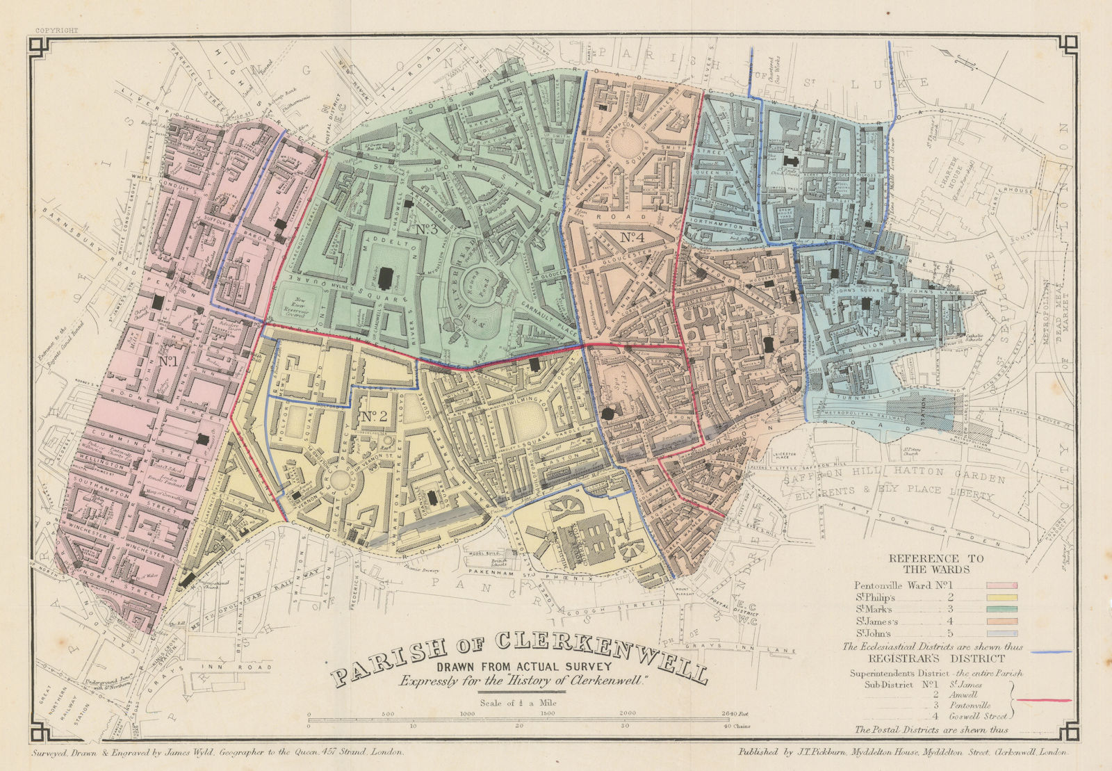 Parish of Clerkenwell, drawn from an actual survey, by James Wyld 1865 old map