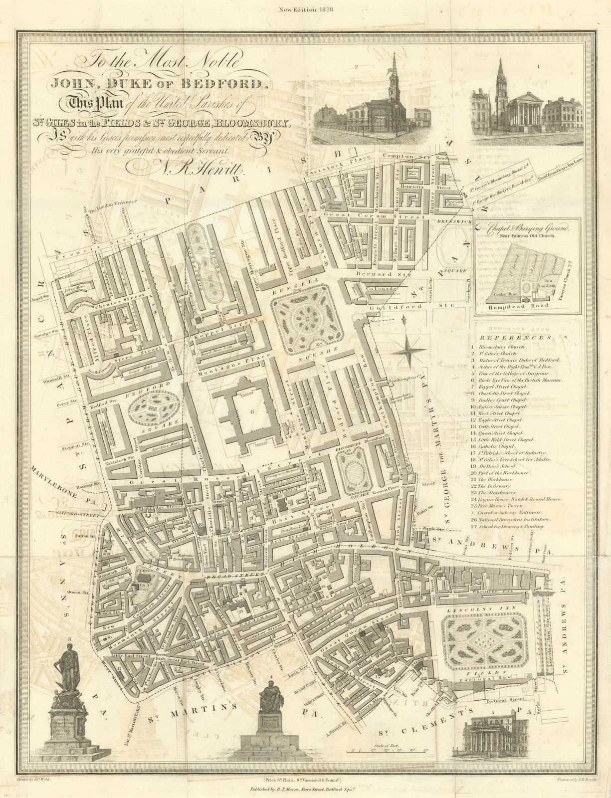 Associate Product The United Parishes of St. Giles in the Fields & St. George, Bloomsbury 1828 map