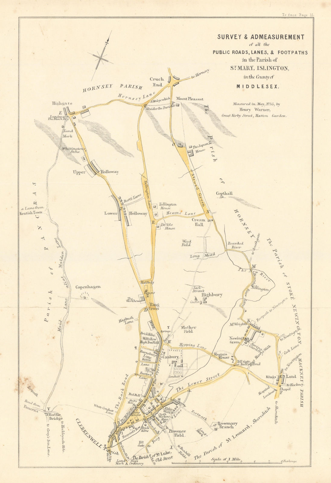 Survey & Admeasurement of… the Parish of St. Mary, Islington 1735 (1858) map