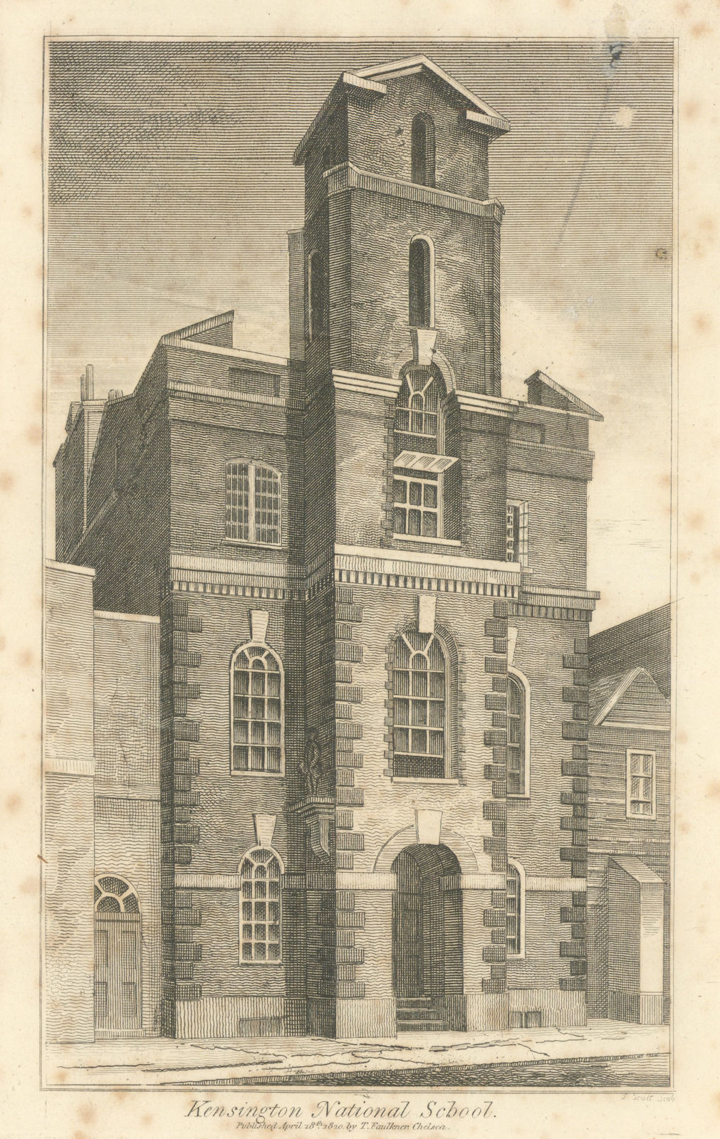 Kensington National School, Kensington High Street. Destroyed 1880. 1820 print