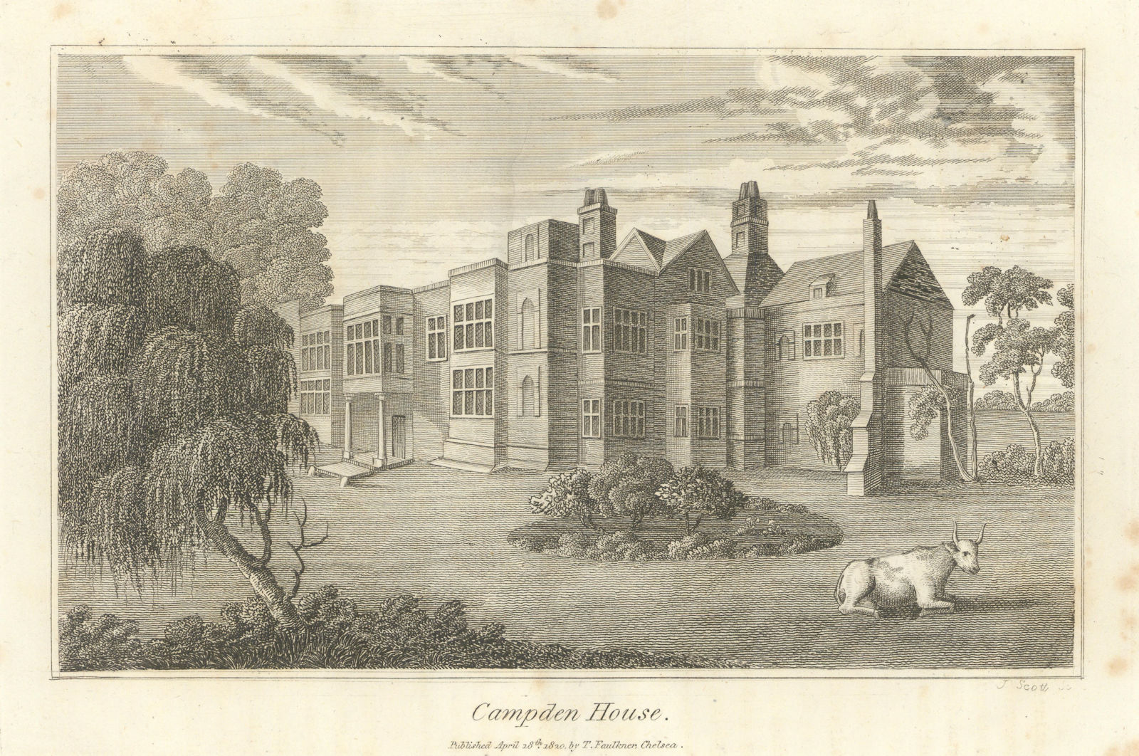 Campden House, Kensington by Thomas Faulkner. Burnt down 1862 1820 old print