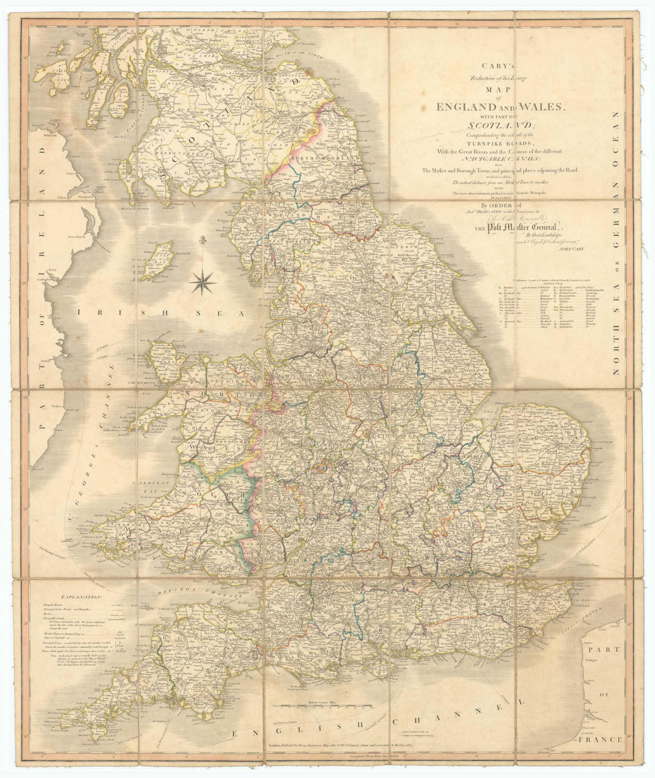 'Cary's reduction of his large map of England & Wales'. Turnpikes canals &c 1821