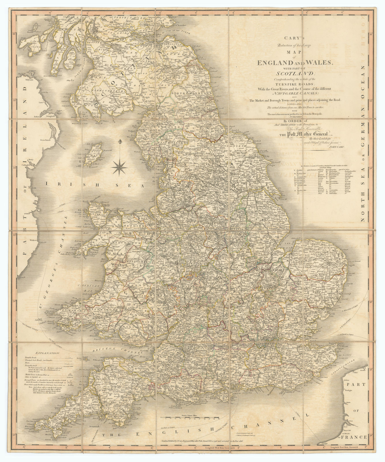 Associate Product 'Cary's reduction of his large map of England & Wales'. Turnpikes canals &c 1816