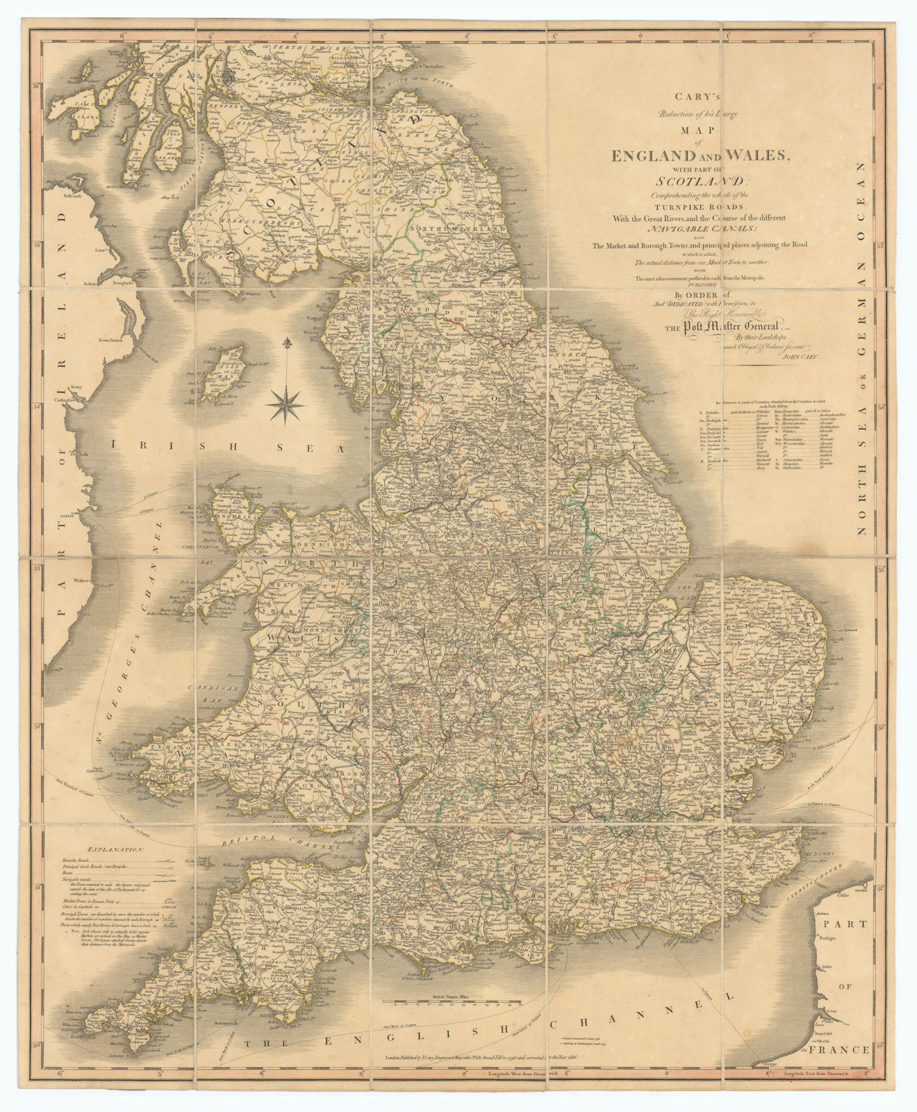 Associate Product 'Cary's reduction of his large map of England & Wales'. Turnpikes canals &c 1816