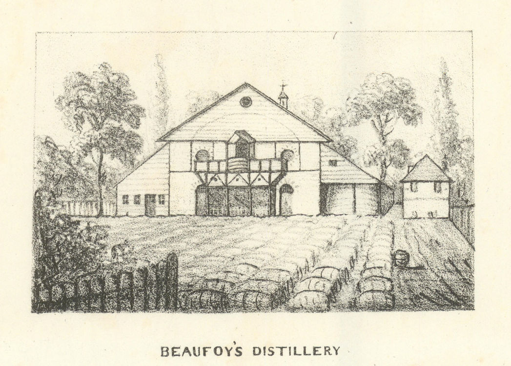 Beaufoy's Vinegar Distillery, Lambeth 1827 old antique vintage print picture
