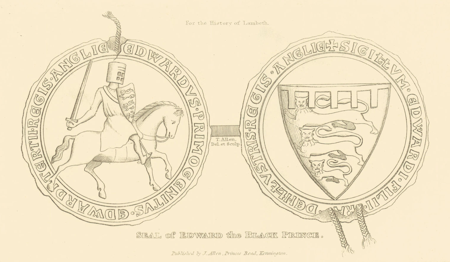 Seal of Edward the Black Prince 1827 old antique vintage print picture