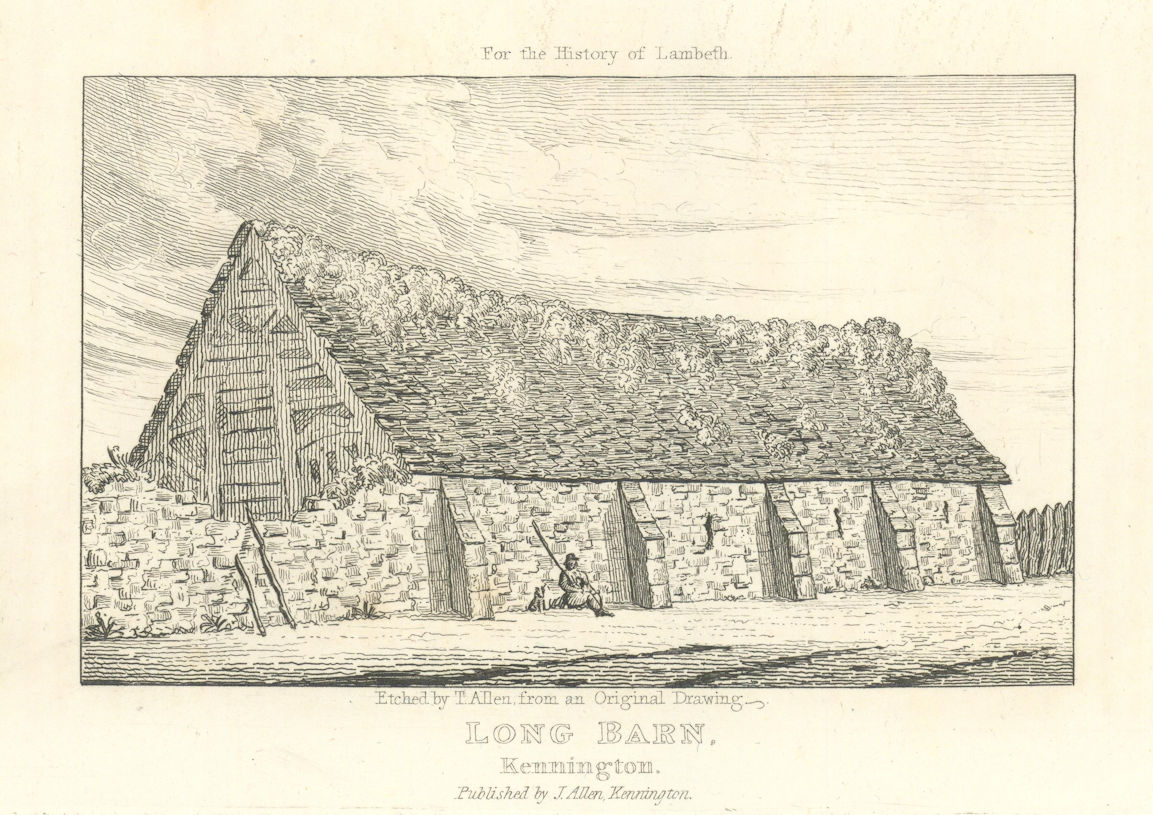 Long Barn, Kennington. Close to St. Anselm's Church 1827 old antique print