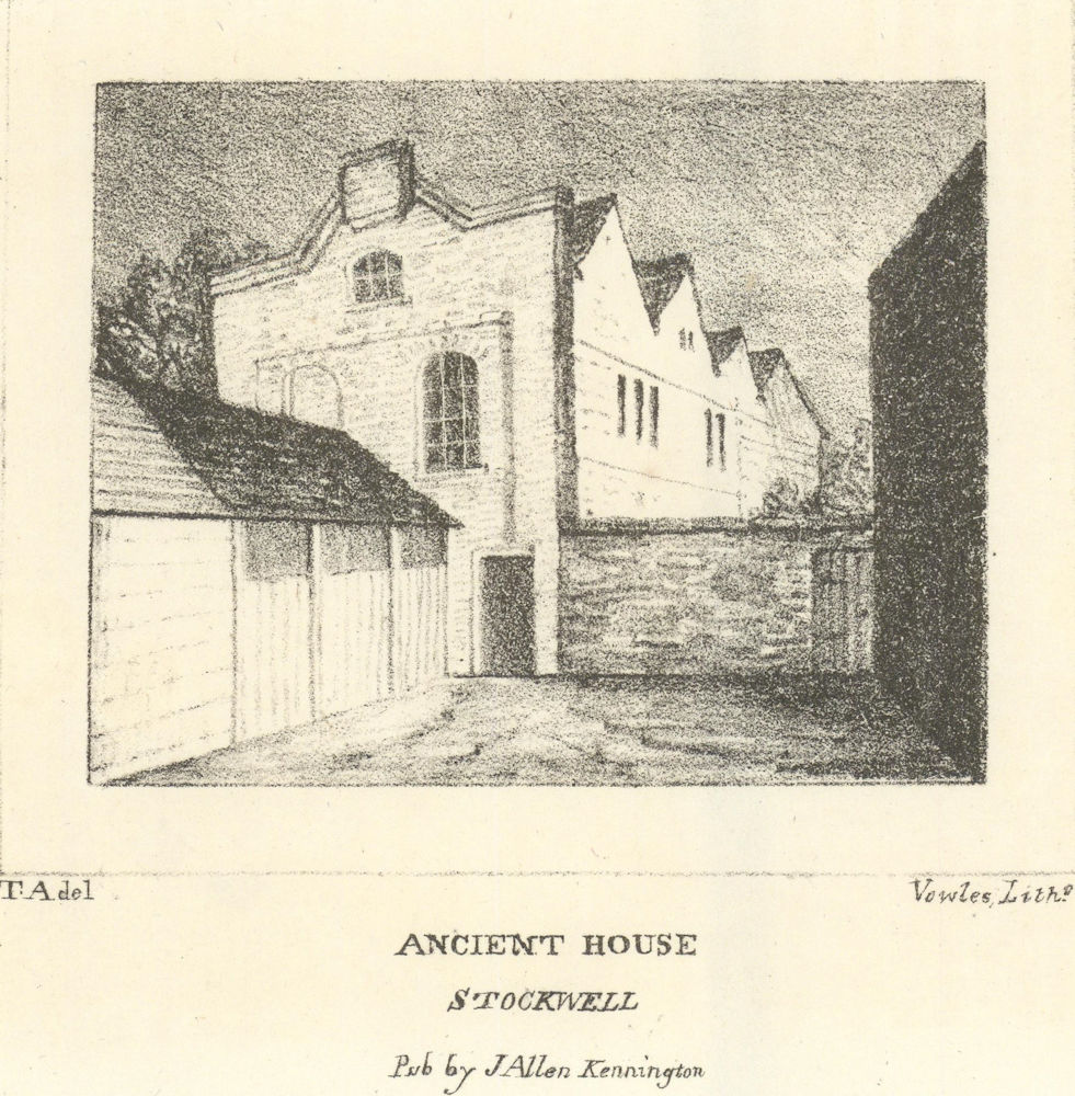 Ancient House at Stockwell 1827 old antique vintage print picture
