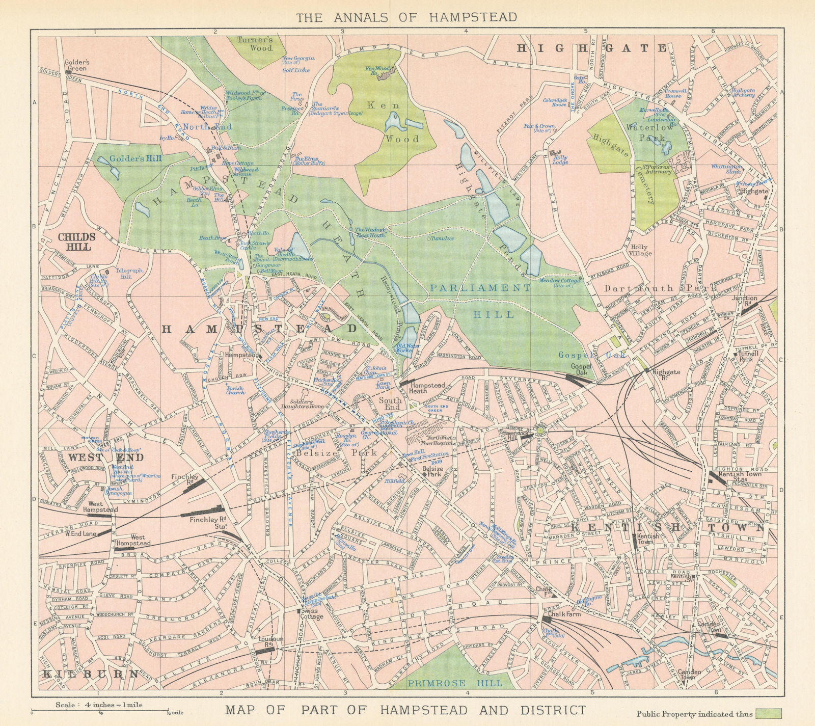 Map of Part of Hampstead and District. Places of special interest 1912 old