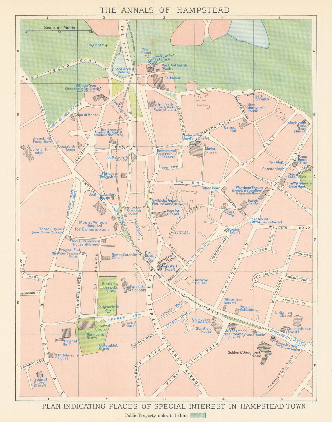 Associate Product Hampstead Town - Plan indicating places of special interest 1912 old map