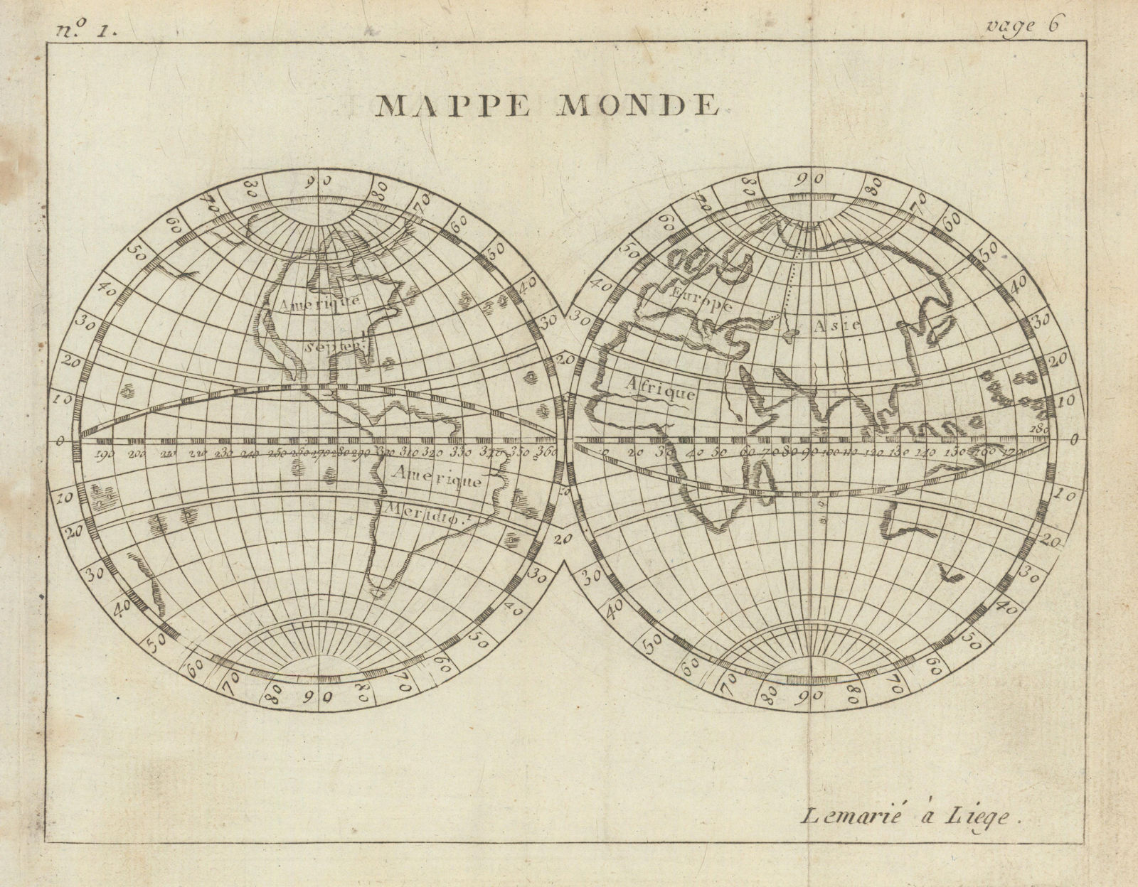 Mappe Monde. World in twin hemispheres. BUFFIER c1818 old antique chart