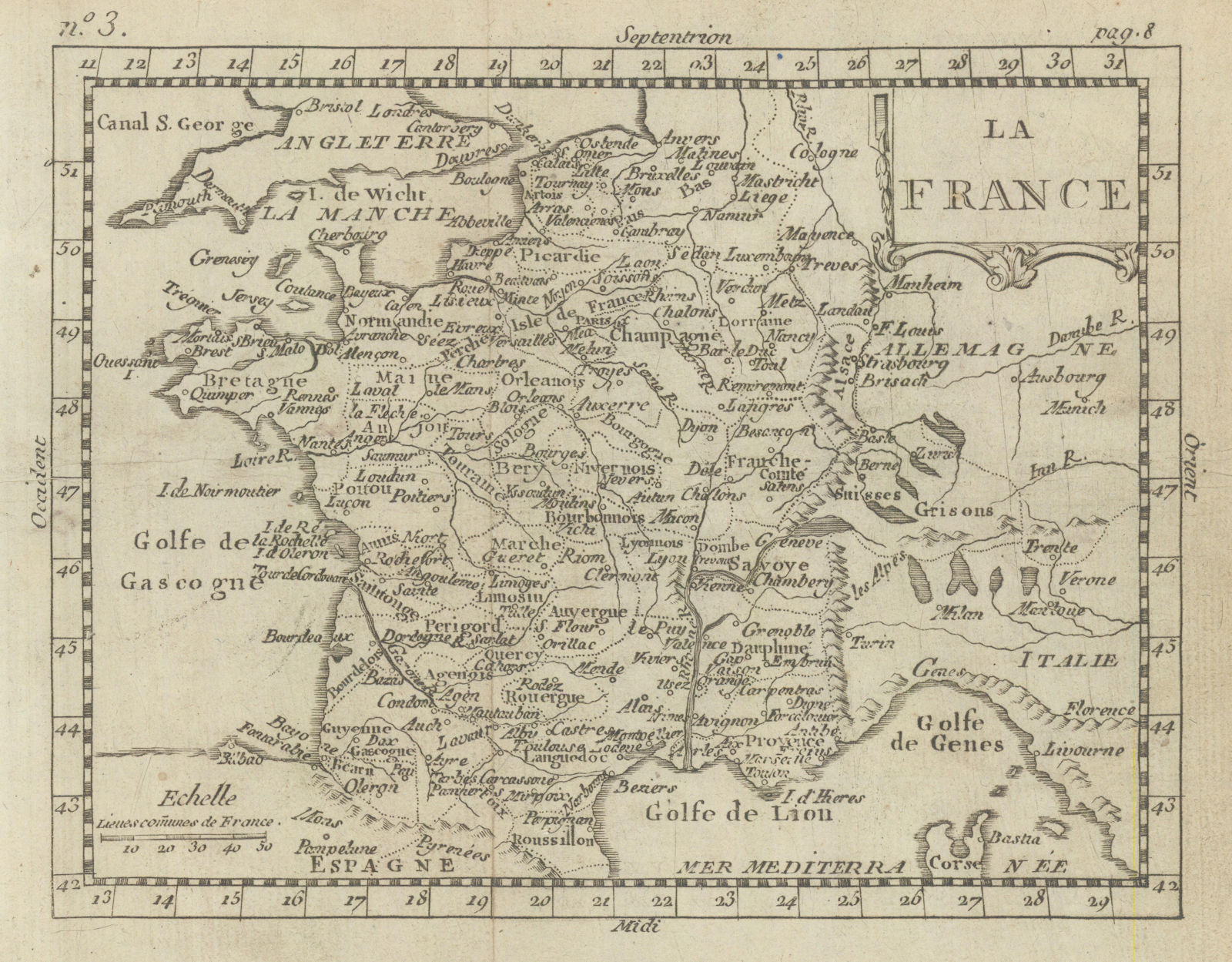 La France. Ferro/El Hierro Meridien. BUFFIER c1818 old antique map plan chart