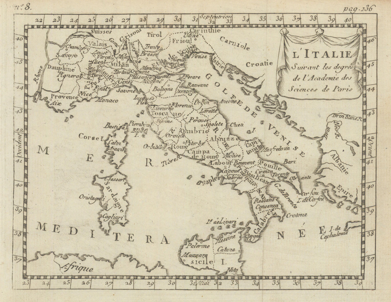L'Italie. Italy inc. Savoie, Alpes-Maritimes & Corsica. BUFFIER c1818 old map