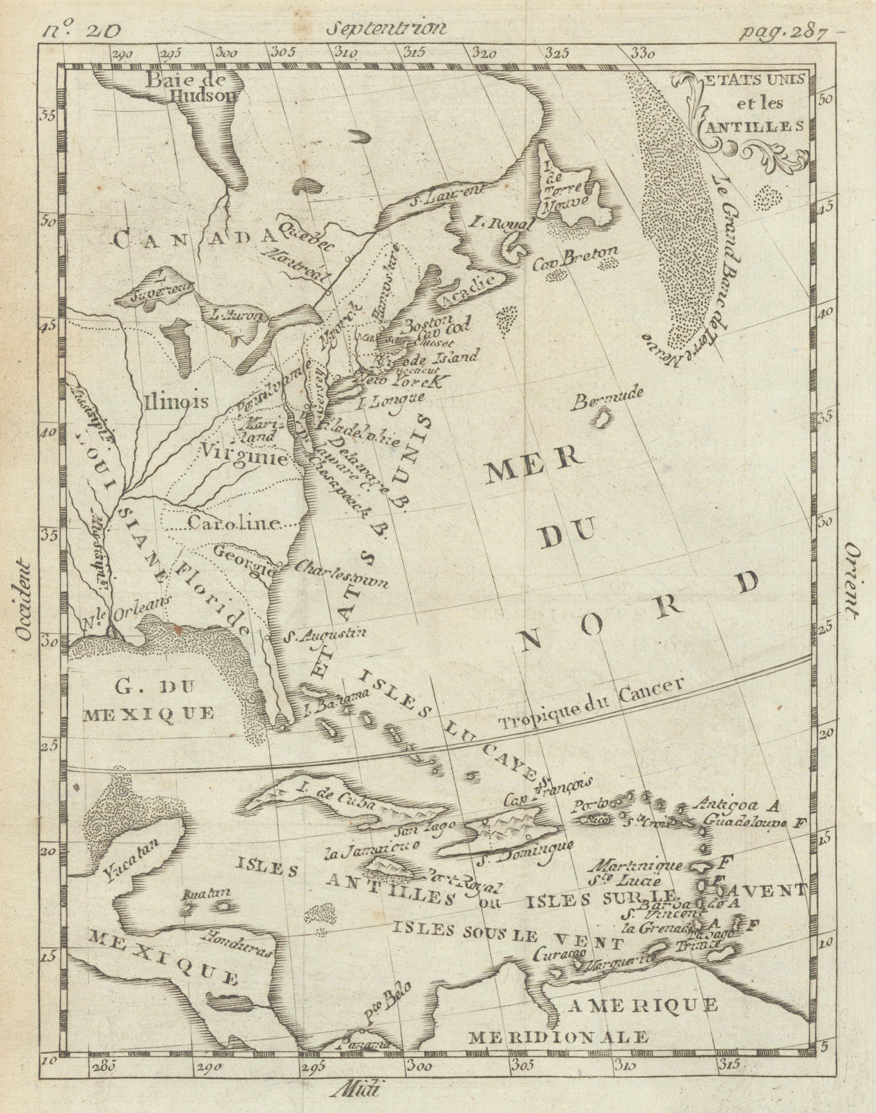 Etats Unis et les Antilles. United States & West Indies. BUFFIER c1818 old map