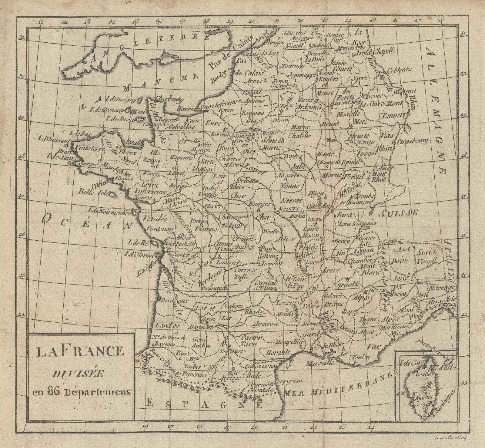 La France divisée en 86 Départements. 1st French Empire. BUFFIER c1818 old map