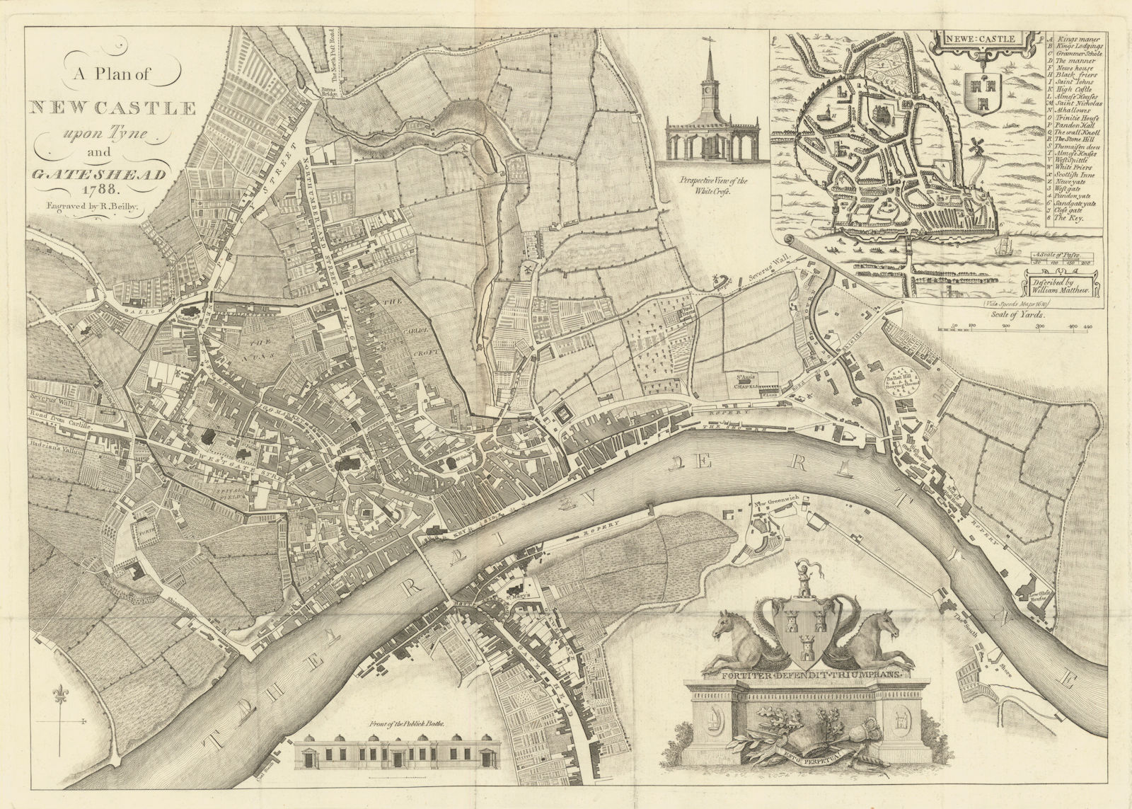 Plan of Newcastle upon Tyne and Gateshead 1788. Engraved by R. Beilby 1789 map