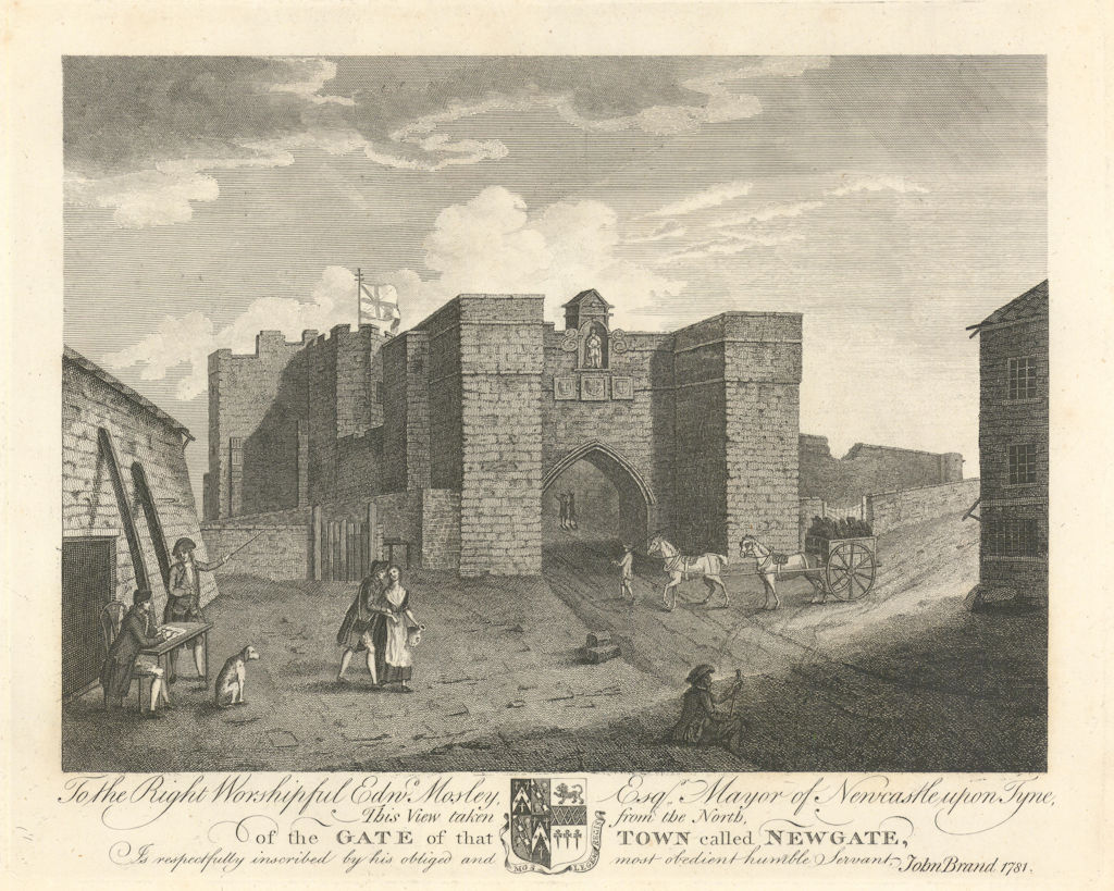 A View of Newgate, Newcastle upon Tyne, from the north 1789 old antique print
