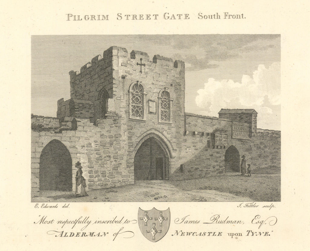 Pilgrim Street Gate South Front, Newcastle upon Tyne 1789 old antique print