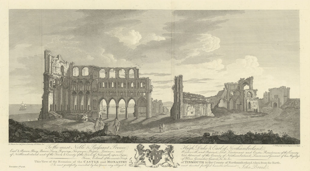 Tynemouth Priory and Castle ruins, North Shields 1789 old antique print