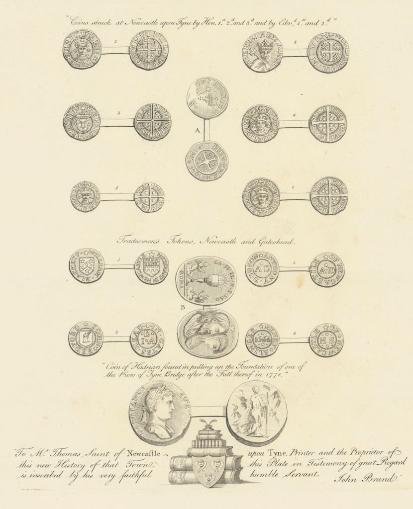 Newcastle upon Tyne coins & tradesmen tokens. King Henry Edward Hadrian 1789