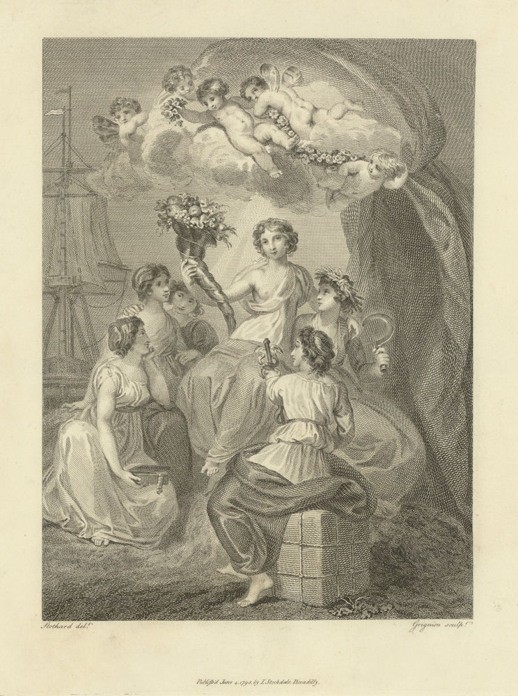 Frontispiece. Ladies & Cherubs. Aikin Manchester 1795 old antique print