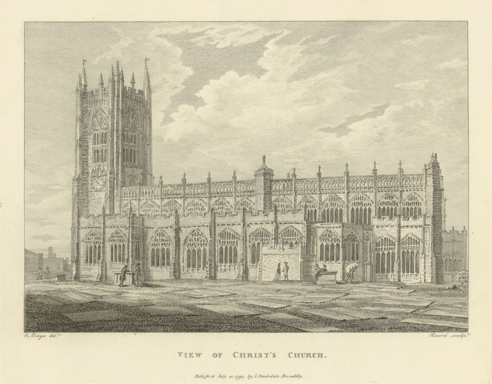View of Christ's Church, Manchester Cathedral. Aikin 1795 old antique print